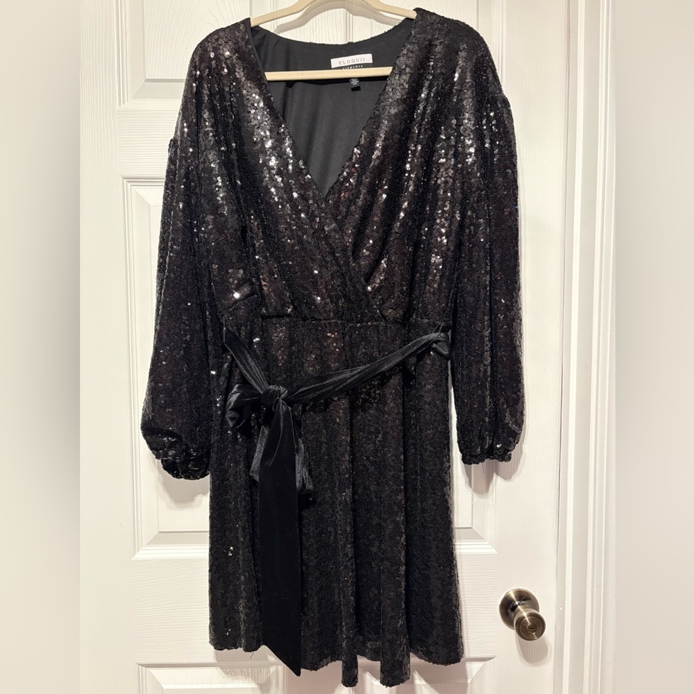 Eloquii Elements Black Sequin Wrap Dress